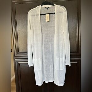 Premise white linen open cardigan. size Large